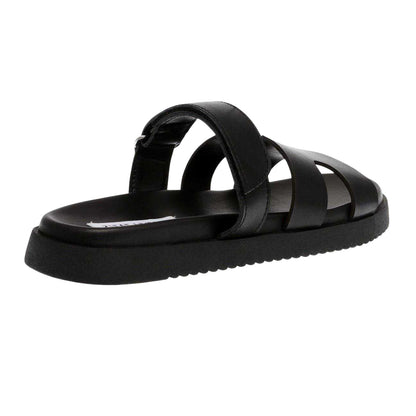 Black - Back - Steve Madden Childrens-Kids Missile-E Leather Flatform Slides