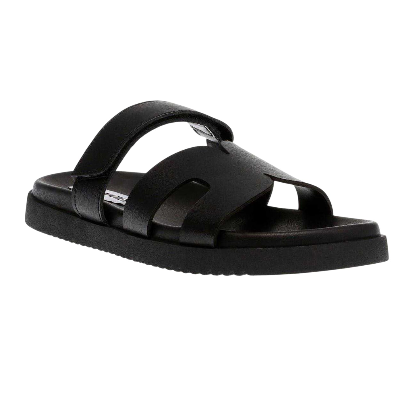 Black - Side - Steve Madden Childrens-Kids Missile-E Leather Flatform Slides