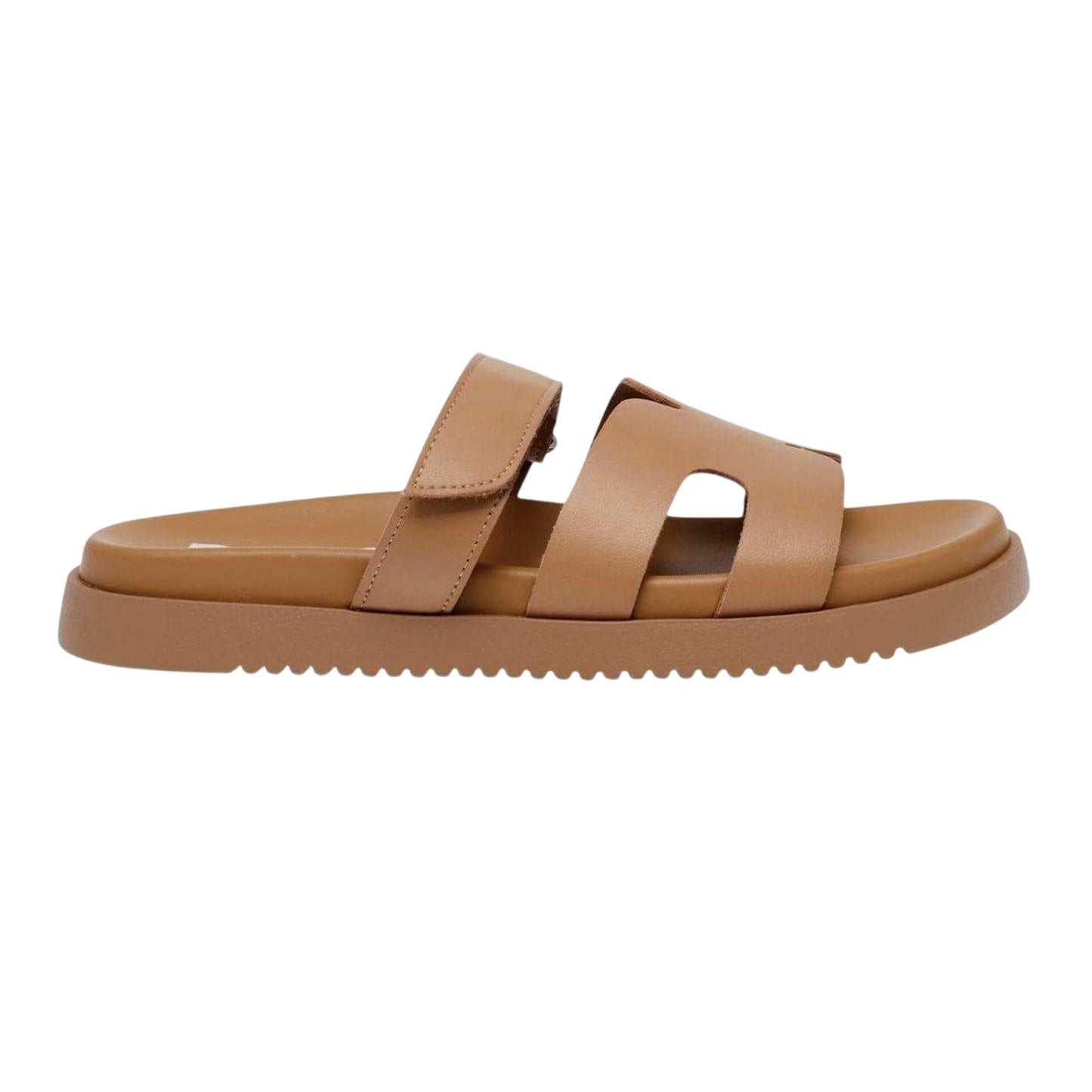 Cognac - Front - Steve Madden Childrens-Kids Missile-E Leather Flatform Slides