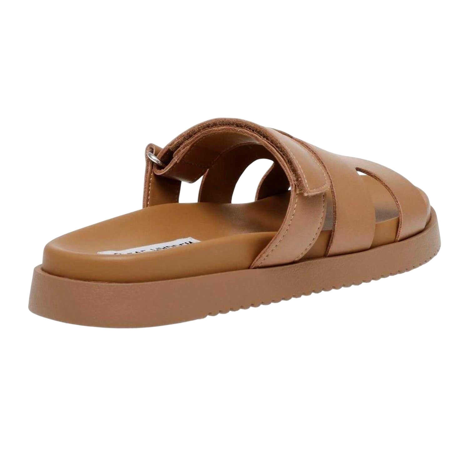 Cognac - Back - Steve Madden Childrens-Kids Missile-E Leather Flatform Slides