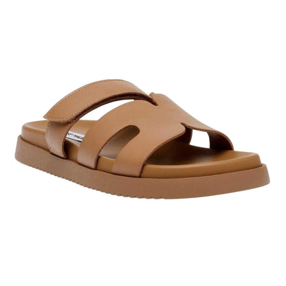Cognac - Side - Steve Madden Childrens-Kids Missile-E Leather Flatform Slides