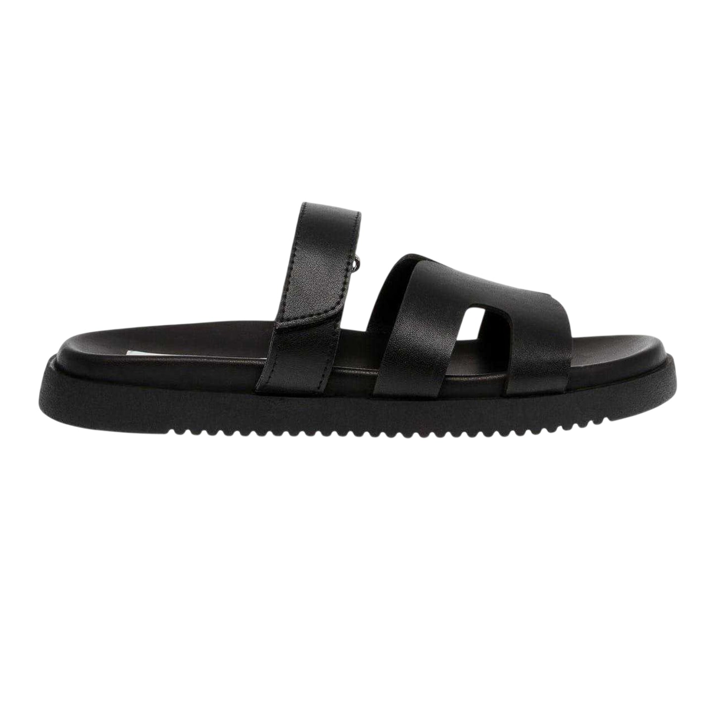 Black - Front - Steve Madden Childrens-Kids Missile-E Leather Flatform Slides