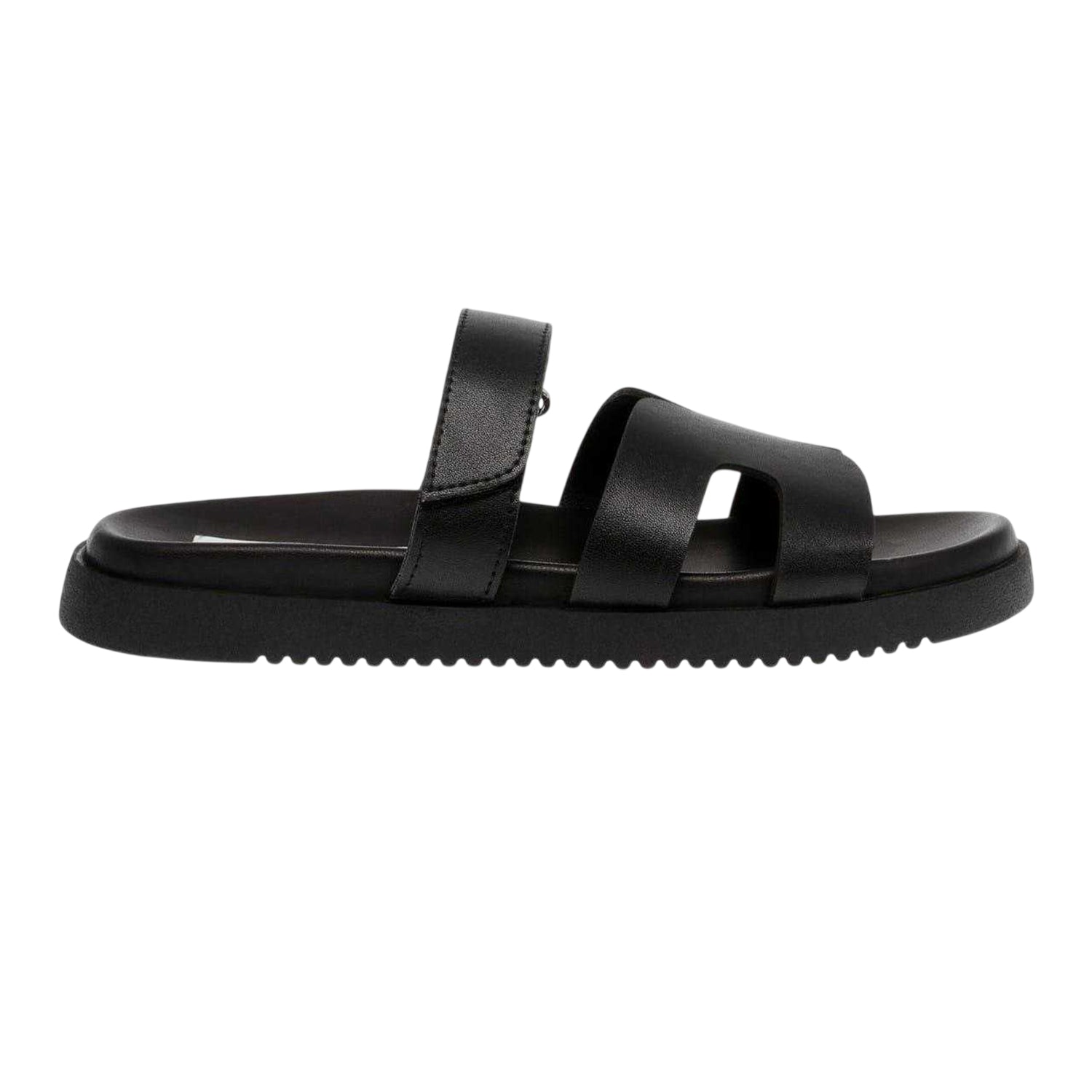 Black - Front - Steve Madden Childrens-Kids Missile-E Leather Flatform Slides