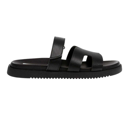 Black - Front - Steve Madden Childrens-Kids Missile-E Leather Flatform Slides