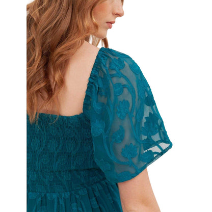 Teal Green - Lifestyle - Lovedrobe Womens-Ladies Burnout Floral Square Neck Angel Sleeve Midaxi Dress