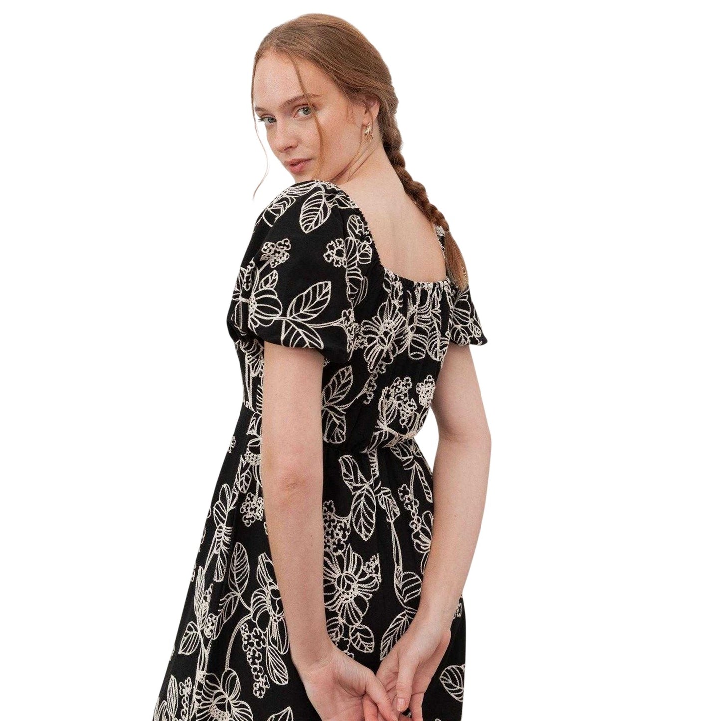 Black - Lifestyle - Lovedrobe Womens-Ladies Embroidered Square Neck Puff Sleeve Maxi Dress