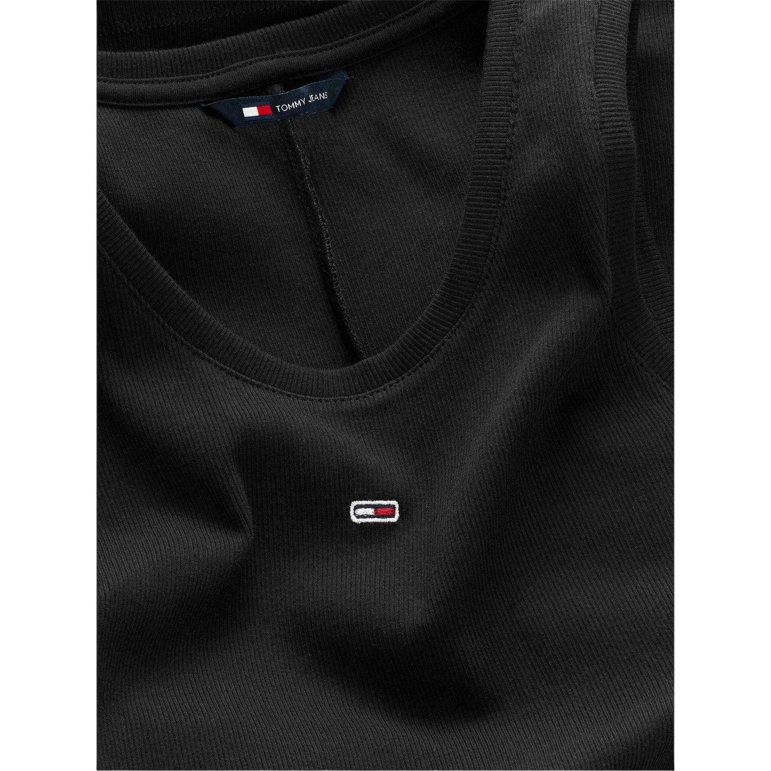 Black - Side - Tommy Jeans Womens-Ladies Essential Ribbed Longline Camisole