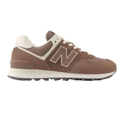 Brown-White - Front - New Balance Womens-Ladies 574 Suede Wedge Trainers
