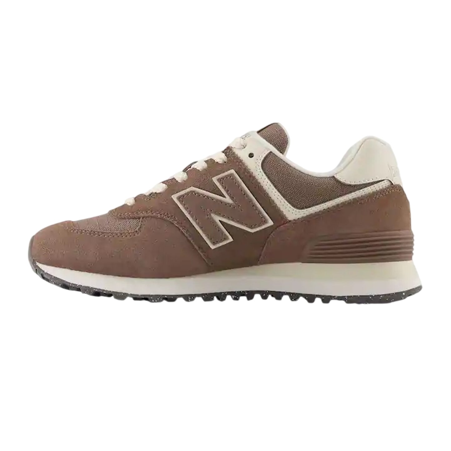 Brown-White - Side - New Balance Womens-Ladies 574 Suede Wedge Trainers