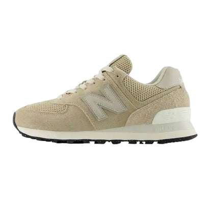 Beige-White - Side - New Balance Womens-Ladies 574 Suede Wedge Trainers