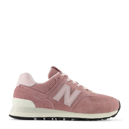 Pink - Front - New Balance Womens-Ladies 574 Suede Wedge Trainers