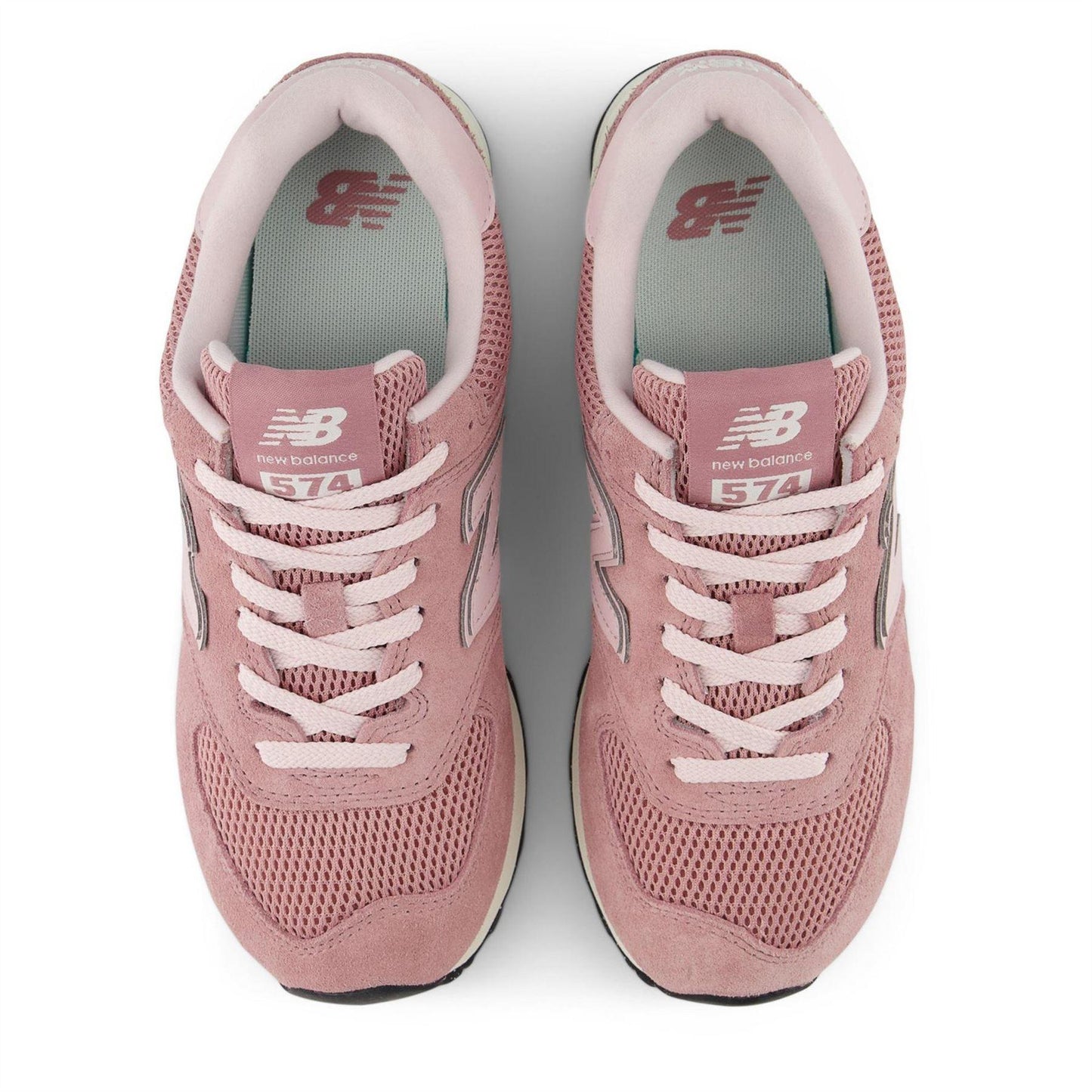 Pink - Back - New Balance Womens-Ladies 574 Suede Wedge Trainers