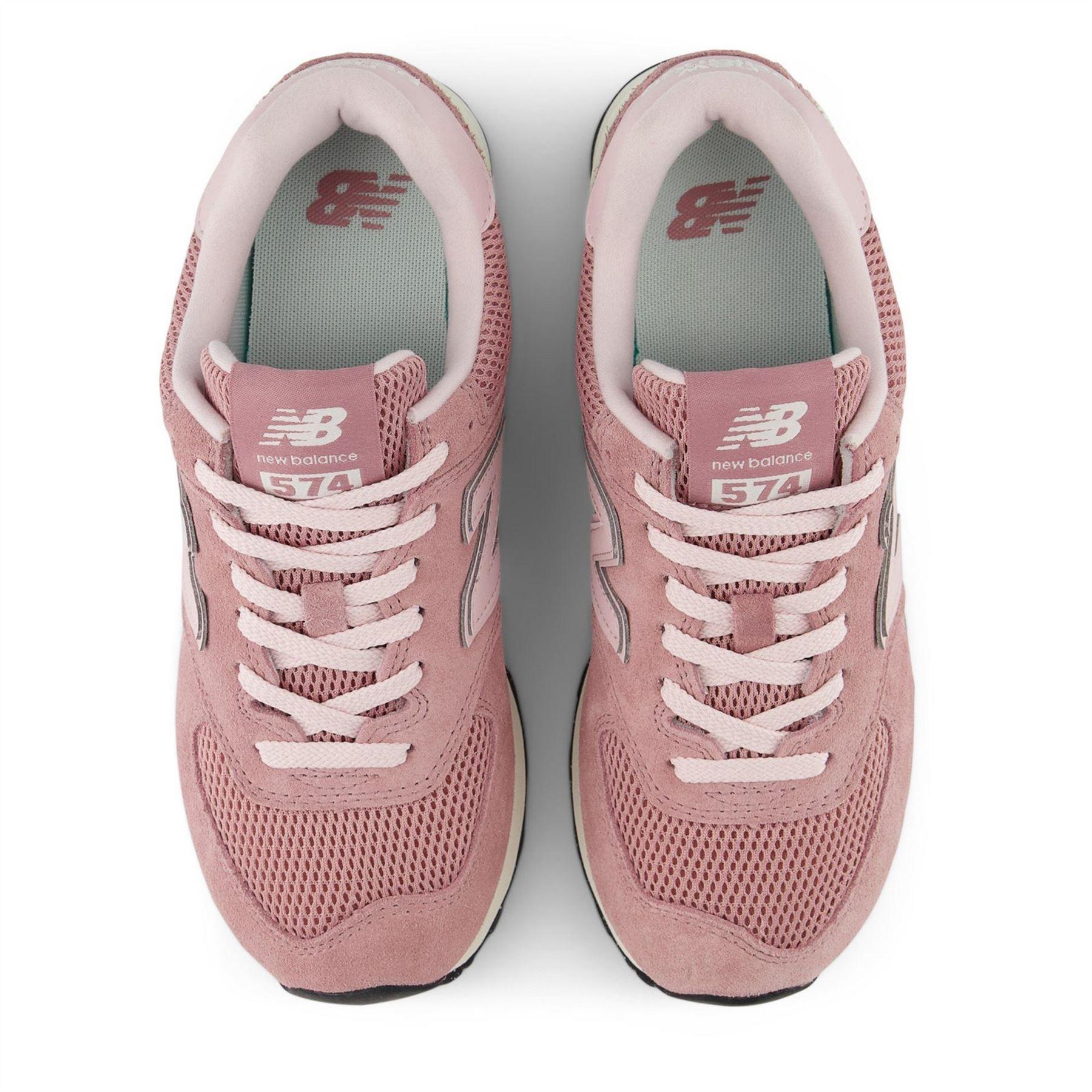 Pink - Back - New Balance Womens-Ladies 574 Suede Wedge Trainers