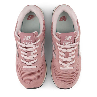 Pink - Back - New Balance Womens-Ladies 574 Suede Wedge Trainers