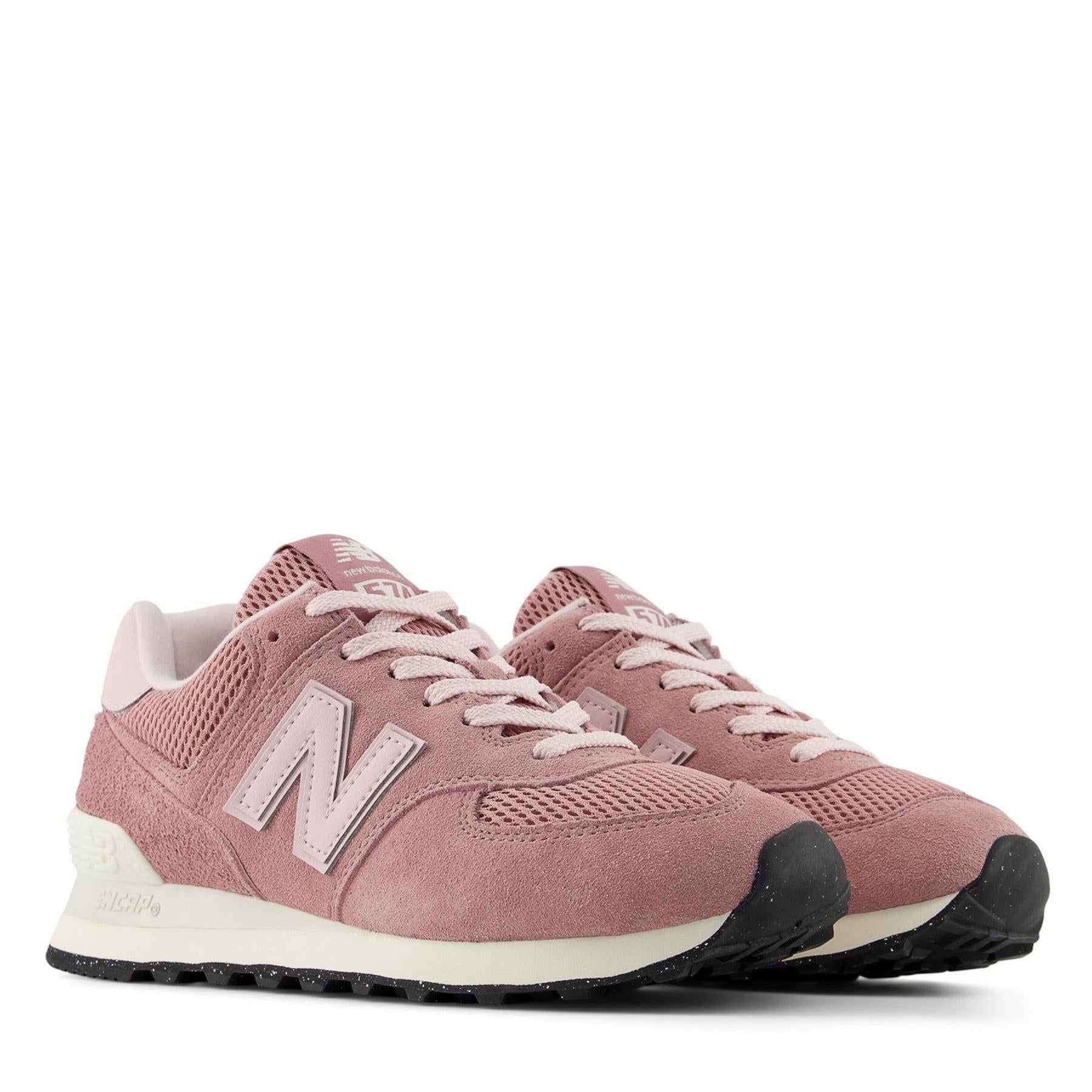 Pink - Side - New Balance Womens-Ladies 574 Suede Wedge Trainers