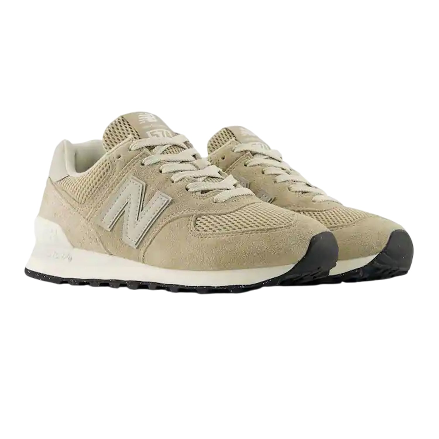 Beige-White - Close up - New Balance Womens-Ladies 574 Suede Wedge Trainers