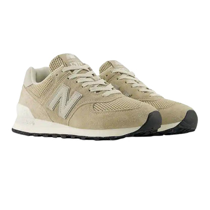Beige-White - Close up - New Balance Womens-Ladies 574 Suede Wedge Trainers