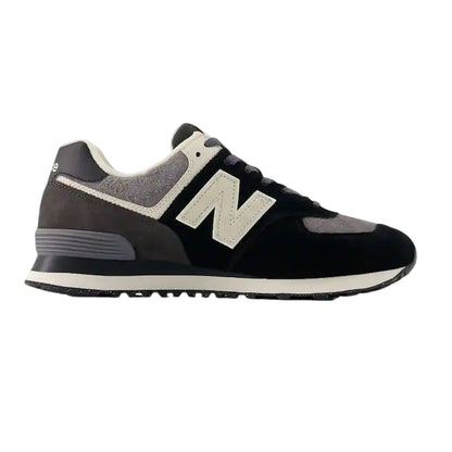 Black-White - Front - New Balance Womens-Ladies 574 Suede Wedge Trainers