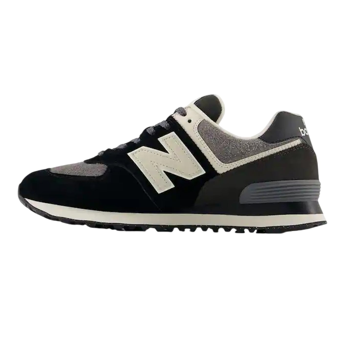 Black-White - Side - New Balance Womens-Ladies 574 Suede Wedge Trainers