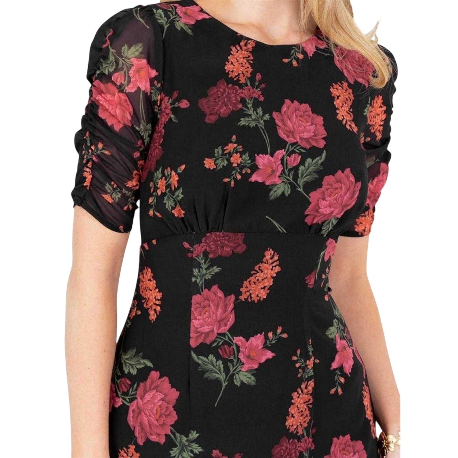 Black - Side - Anaya With Love Womens-Ladies Floral Keyhole Midi Dress