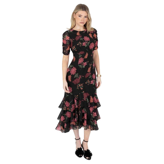 Black - Front - Anaya With Love Womens-Ladies Floral Keyhole Midi Dress