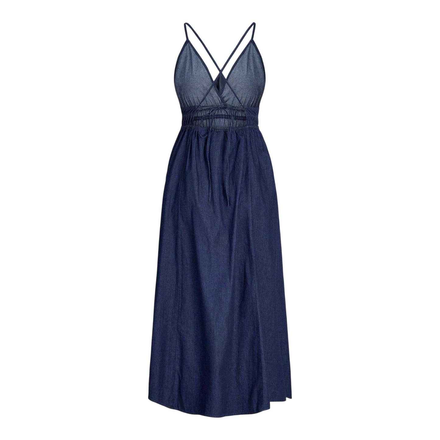 Dark Blue - Back - JJXX Womens-Ladies Chambray Fitted Maxi Dress