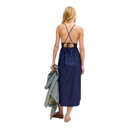 Dark Blue - Side - JJXX Womens-Ladies Chambray Fitted Maxi Dress