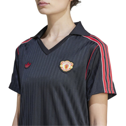 Black - Side - Adidas Womens-Ladies Terrace Icons Manchester United FC Relaxed Fit T-Shirt Dress