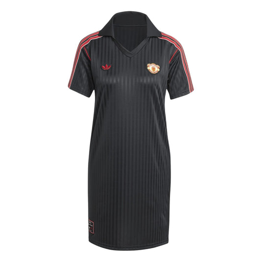Black - Front - Adidas Womens-Ladies Terrace Icons Manchester United FC Relaxed Fit T-Shirt Dress