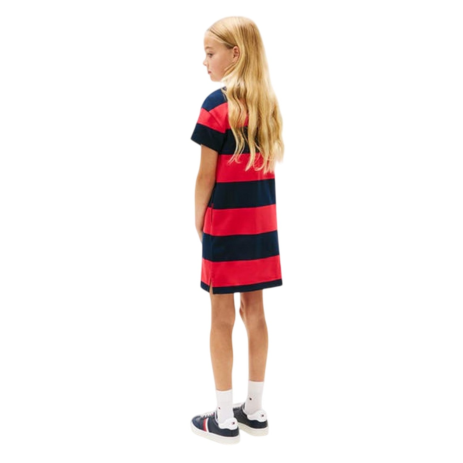 Night Navy-Red - Back - Tommy Hilfiger Girls Striped Pique Rugby Polo Shirt Dress