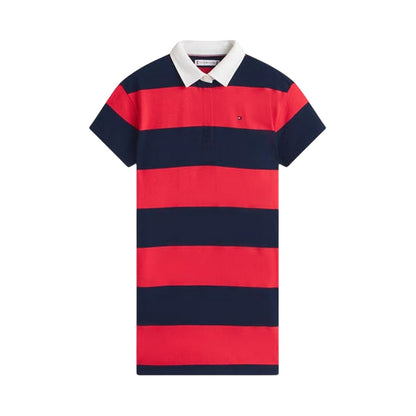 Night Navy-Red - Front - Tommy Hilfiger Girls Striped Pique Rugby Polo Shirt Dress