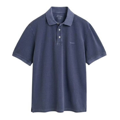 Navy - Front - Gant Mens Logo Pique Sun Faded Polo Shirt