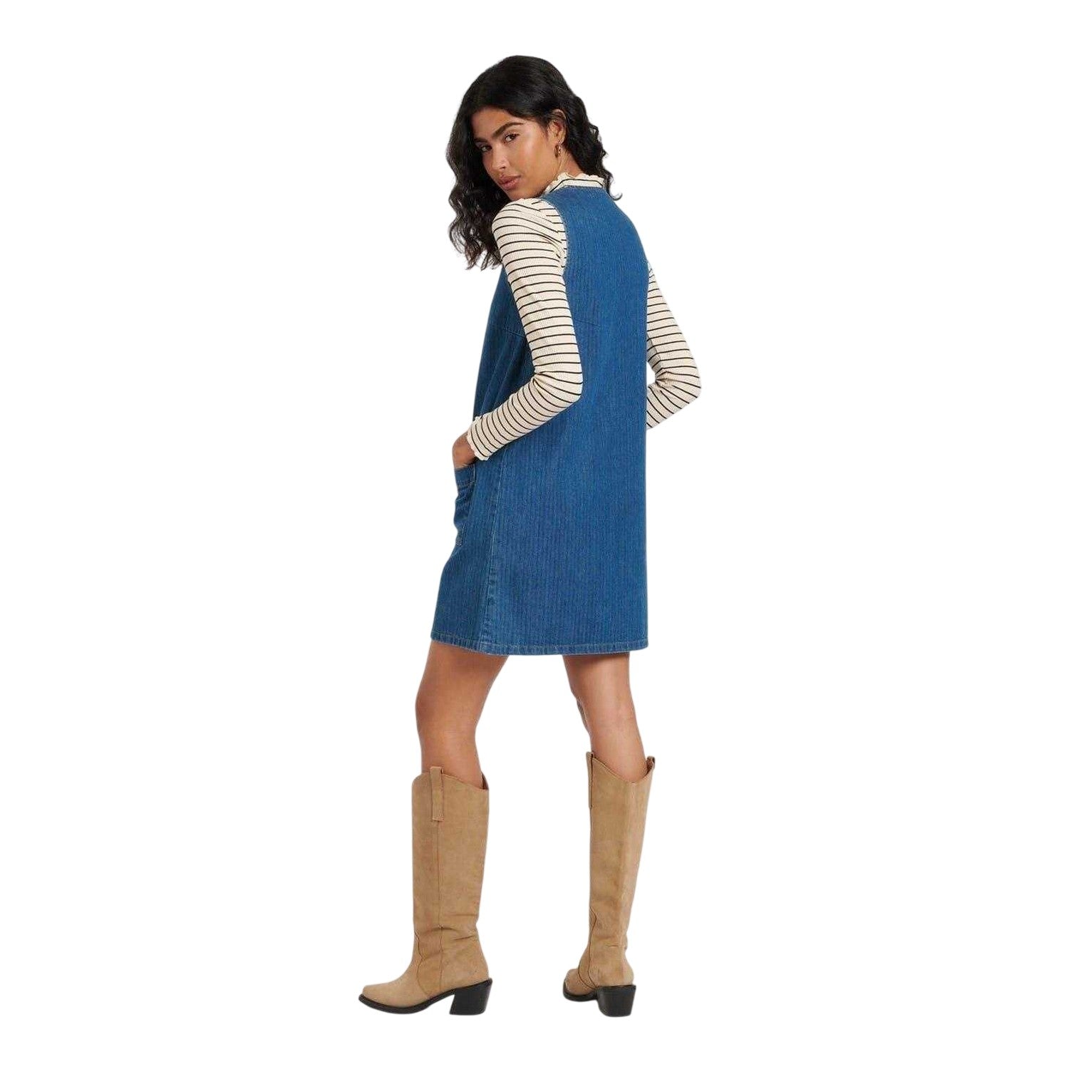 Blue - Back - Nobody´s Child Womens-Ladies Dresden Ribbed Zipped Pinafore Dress