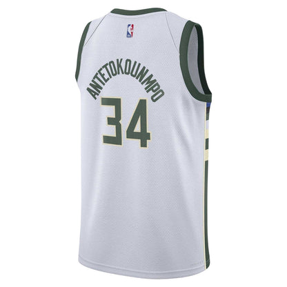 White - Back - Milwaukee Bucks Childrens-Kids Antetokounmpo Basketball Jersey