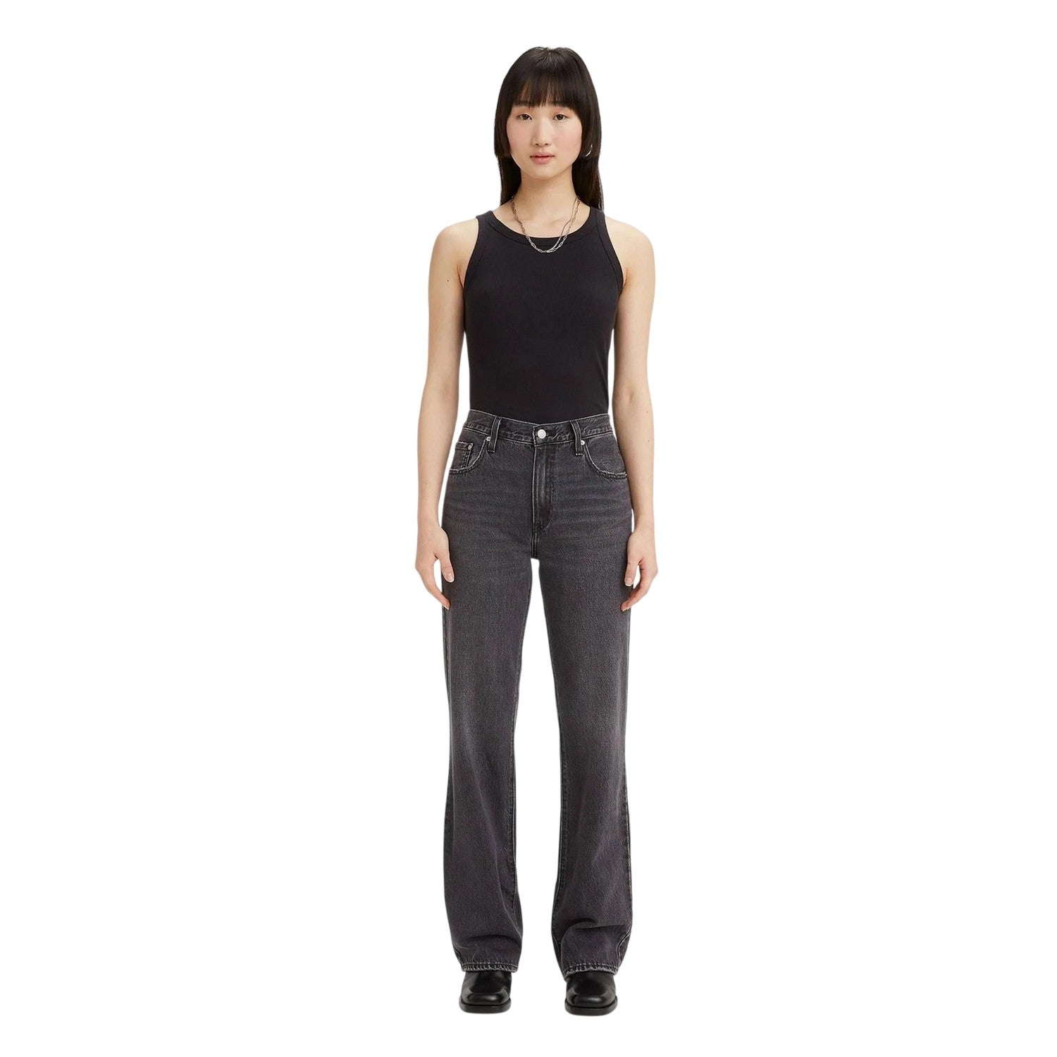 Black - Back - Levis Womens-Ladies Denim Wide Leg Baggy Jeans