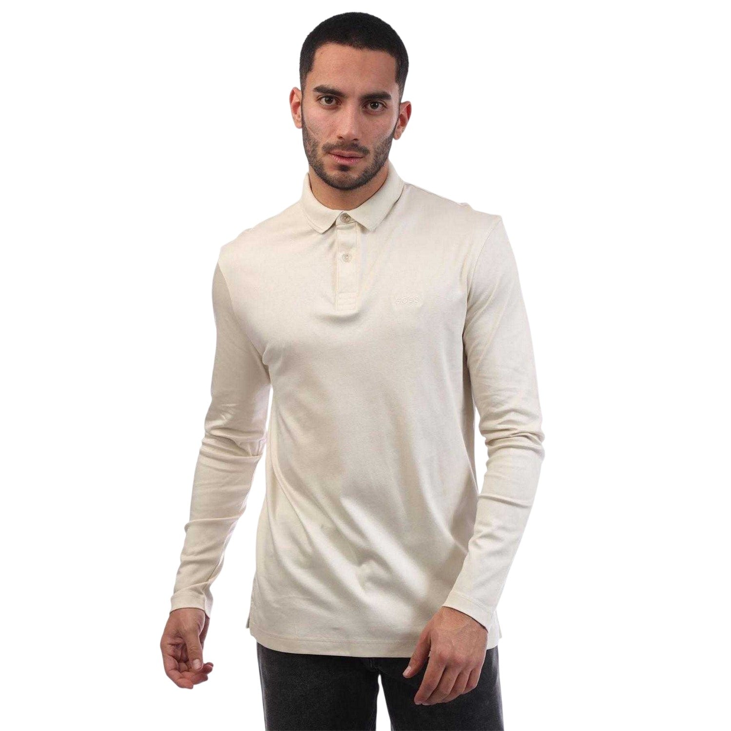 White - Front - Boss Mens Pirol Long-Sleeved Polo Shirt