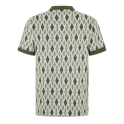 Green - Back - Pretty Green Mens Argyle Knitted Collared Polo Shirt