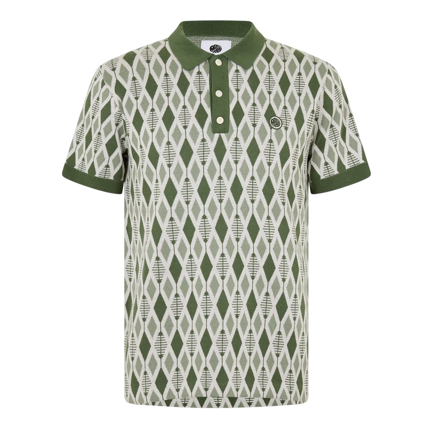 Green - Front - Pretty Green Mens Argyle Knitted Collared Polo Shirt