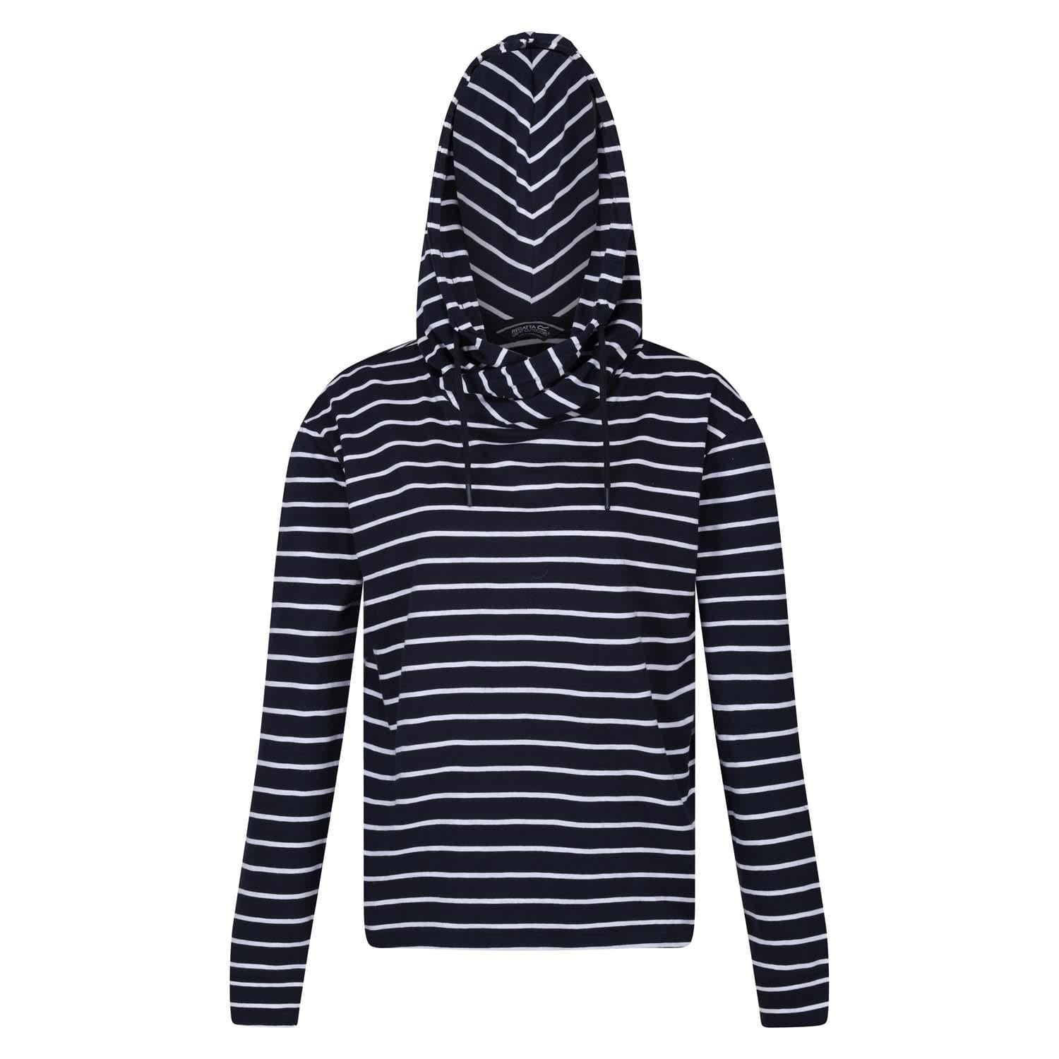 Navy-White - Side - Regatta Womens-Ladies Monsal Striped Hoodie