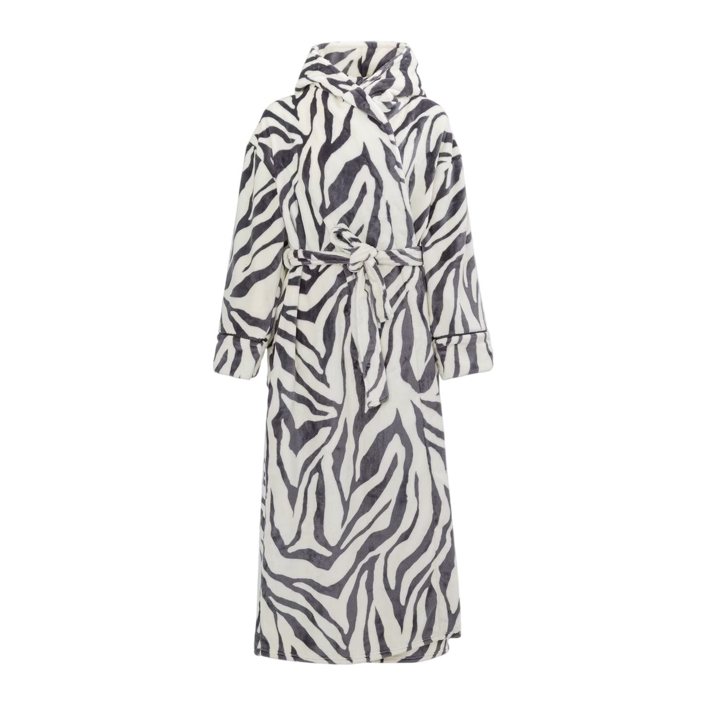 Grey-White - Front - Biba Womens-Ladies Zebra Print Hooded Robe