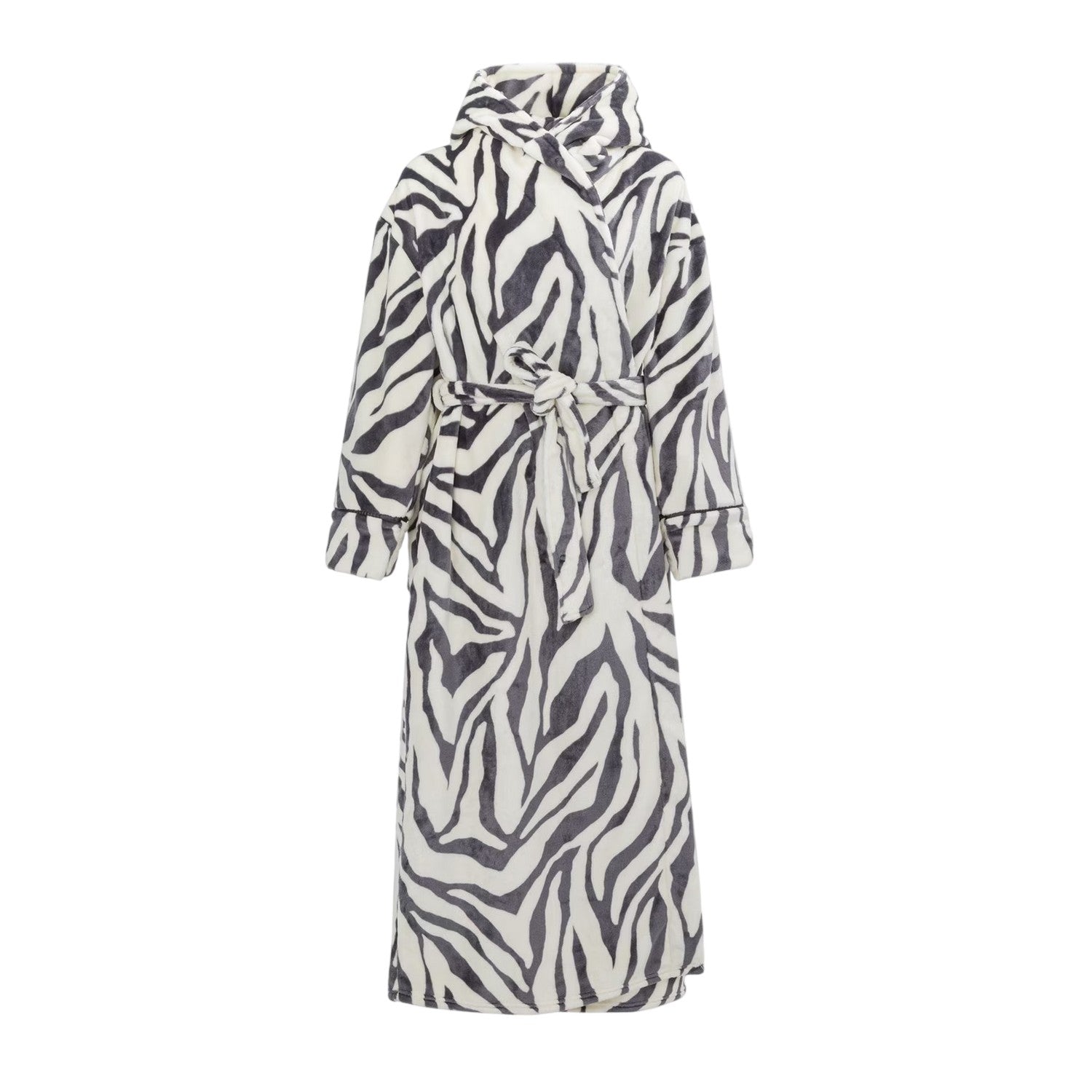 Grey-White - Front - Biba Womens-Ladies Zebra Print Hooded Robe