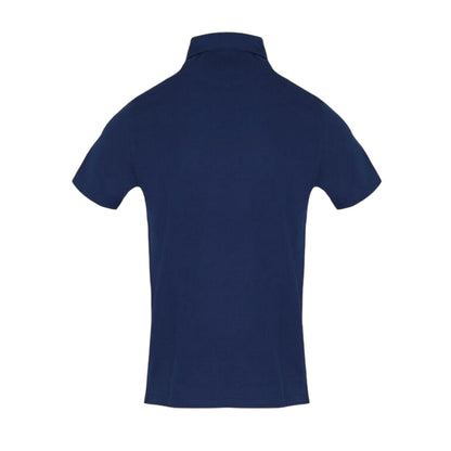 Navy - Back - Aquascutum Mens Checked Collar Pique Collared Polo Shirt