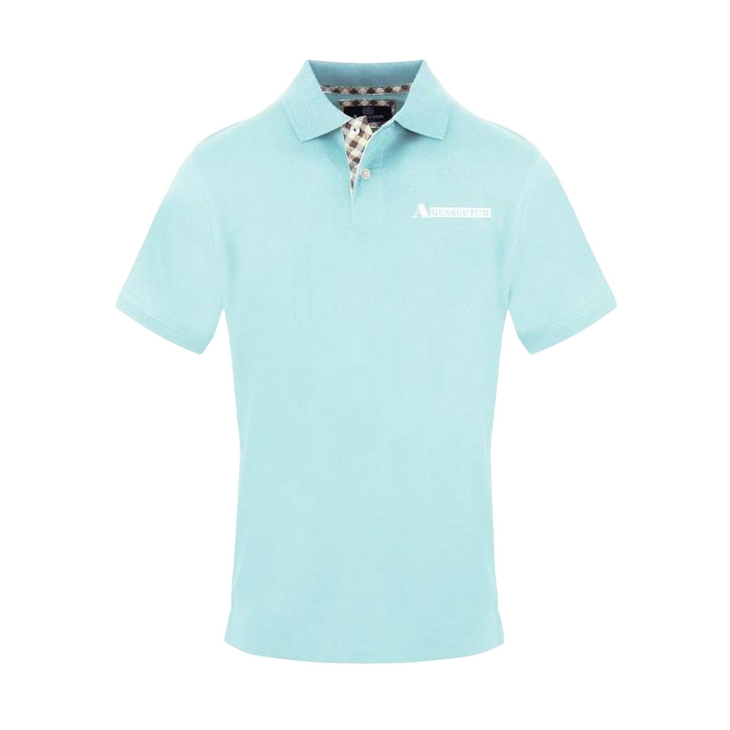 Skyblue Washed - Front - Aquascutum Mens Checked Collar Pique Collared Polo Shirt