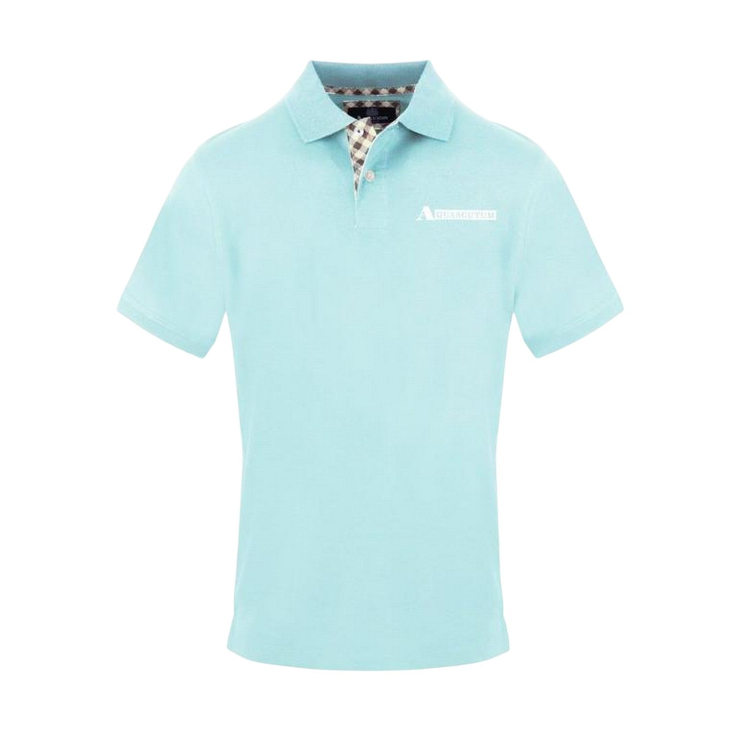 Skyblue Washed - Front - Aquascutum Mens Checked Collar Pique Collared Polo Shirt