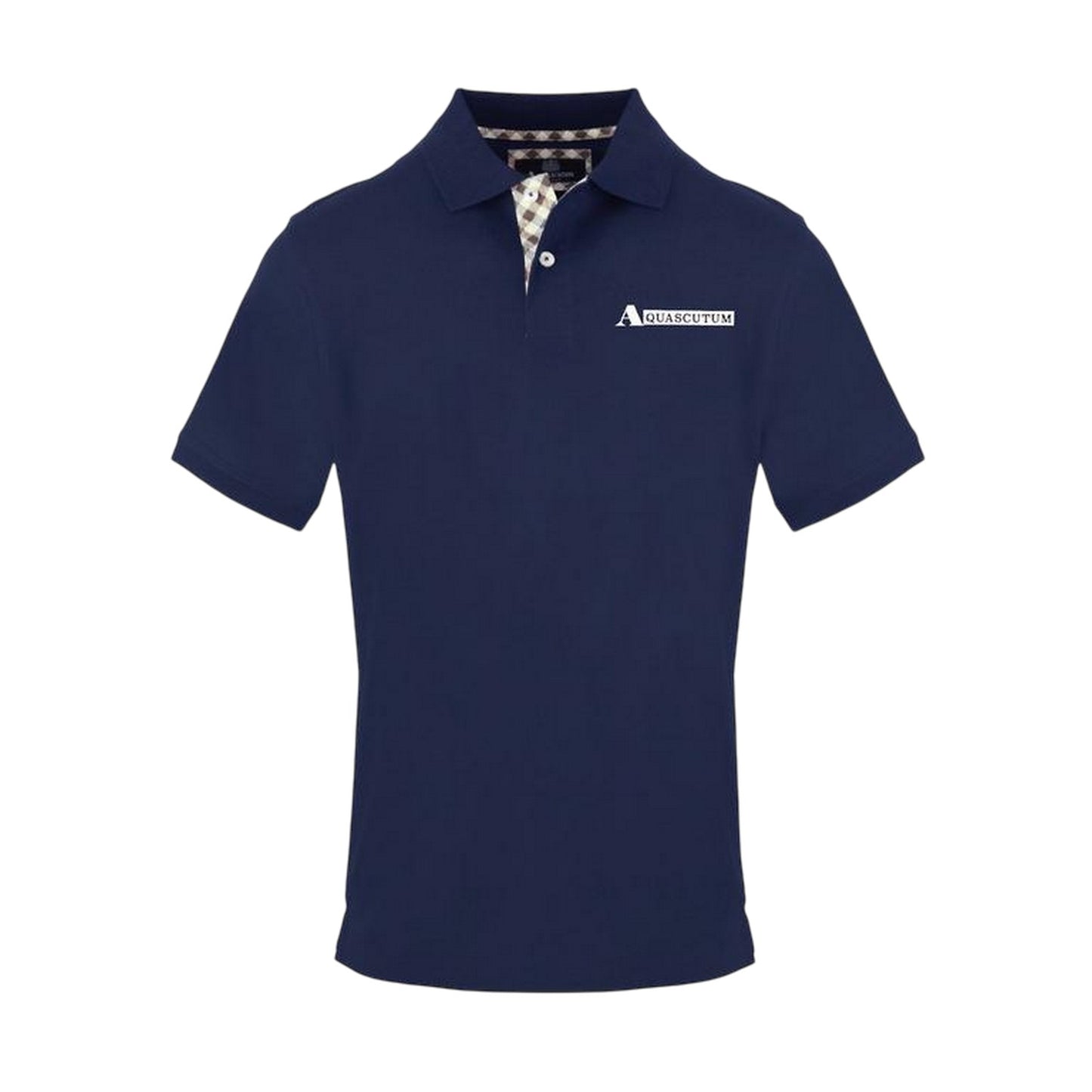 Navy - Front - Aquascutum Mens Checked Collar Pique Collared Polo Shirt