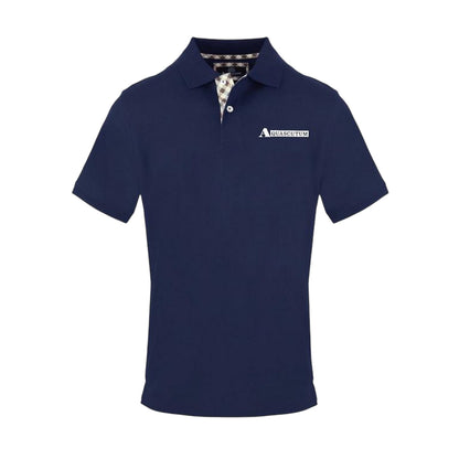 Navy - Front - Aquascutum Mens Checked Collar Pique Collared Polo Shirt
