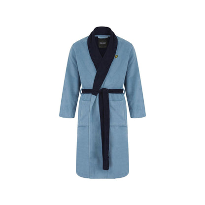 Light Blue-Peacoat - Front - Lyle & Scott Mens Fleece Shawl Collar Long-Sleeved Robe