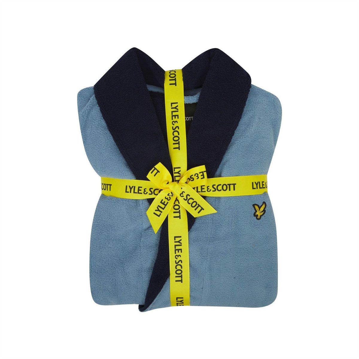 Light Blue-Peacoat - Side - Lyle & Scott Mens Fleece Shawl Collar Long-Sleeved Robe
