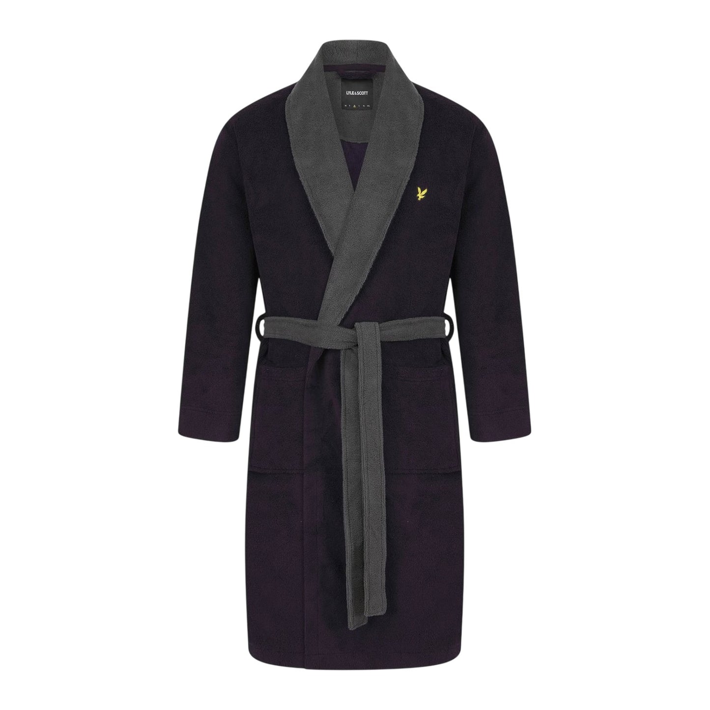 Peacoat-Grey - Front - Lyle & Scott Mens Fleece Shawl Collar Long-Sleeved Robe