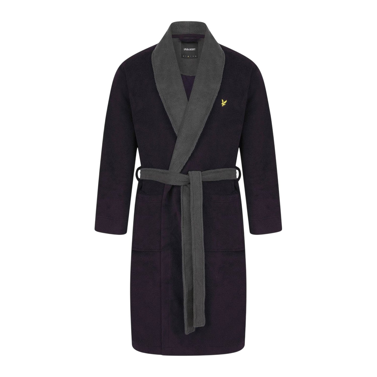 Peacoat-Grey - Front - Lyle & Scott Mens Fleece Shawl Collar Long-Sleeved Robe